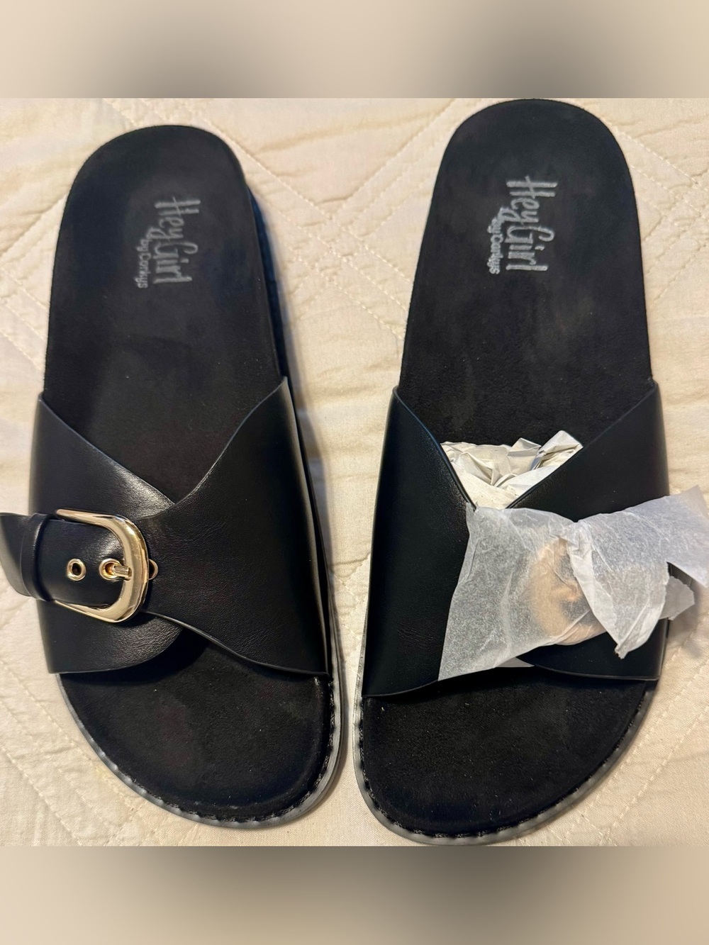 💓NEW Beautiful Black Corkys Hey Girl Slip on Sandals w/ Gold Buckle- New Style💓